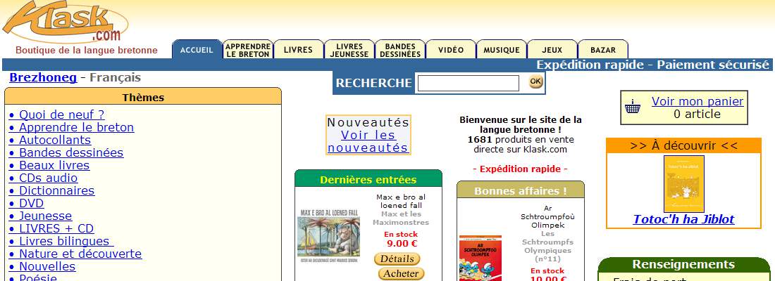 Annuaire bretagne vers le site Boutique de la Langue Bretonne - Livres en breton 